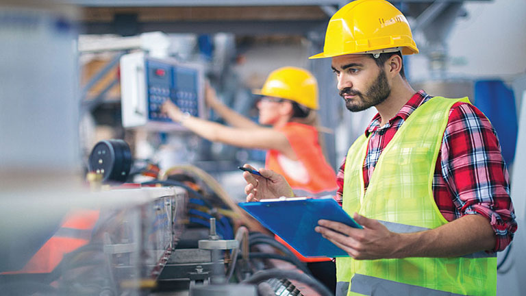 Manufacturing worker in a hard hat